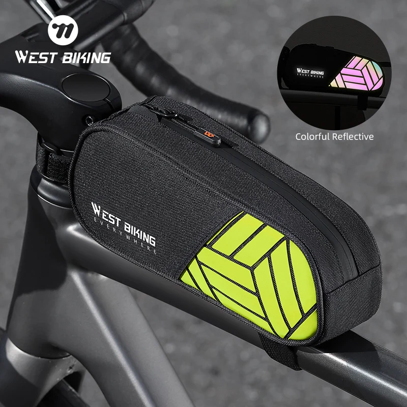 WEST BIKING Bicycle Front Frame Bag Water Repellent Fashion Bright Color Patchwork Bike Top Tube Bag Reflective Cycling Tool Bag