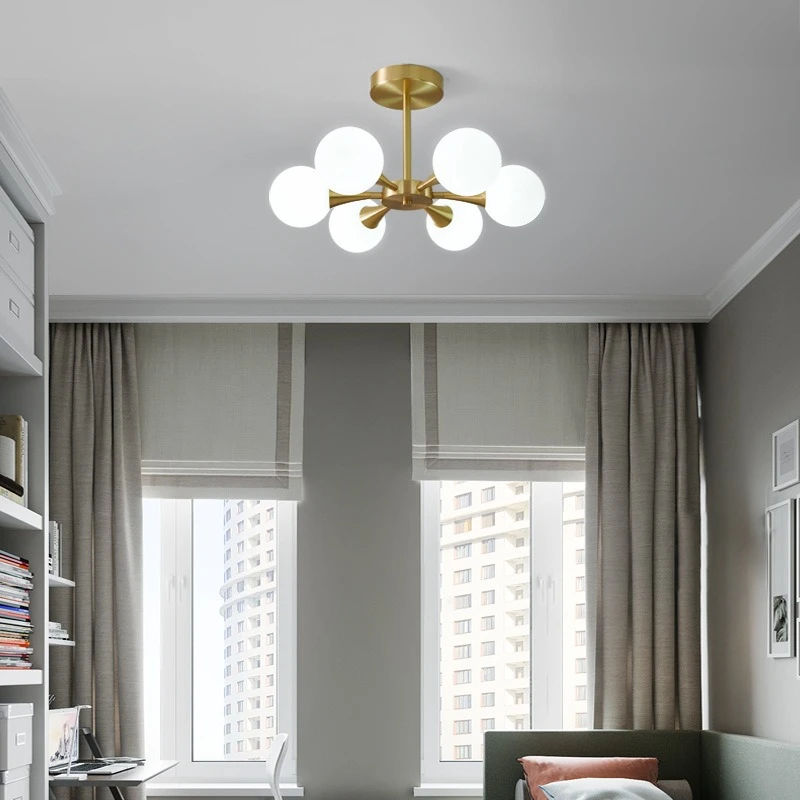 Minimalist Luxury Bronzed Led Ceiling Chandelier Nordic White Glass Ball Ceiling Lamp Living Room Dining Room And Bedroom Lam