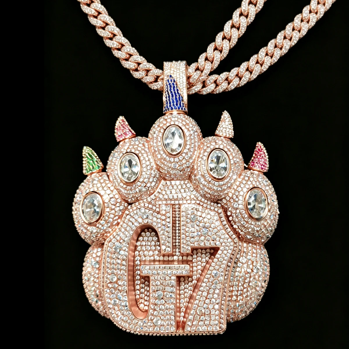 Bling Statement Bear Claw Shape Charm Heavy Full Micro Paved Zircon Stones 18K Gold Plated Bold Fine Jewelry Gift Unique For Men Shiny Street Accessory Perfect For Rap Party Wear Trendy Urban Hip‑Culture Necklaces Charm Iced Out G7 Paw Hip‑Hop Pendant