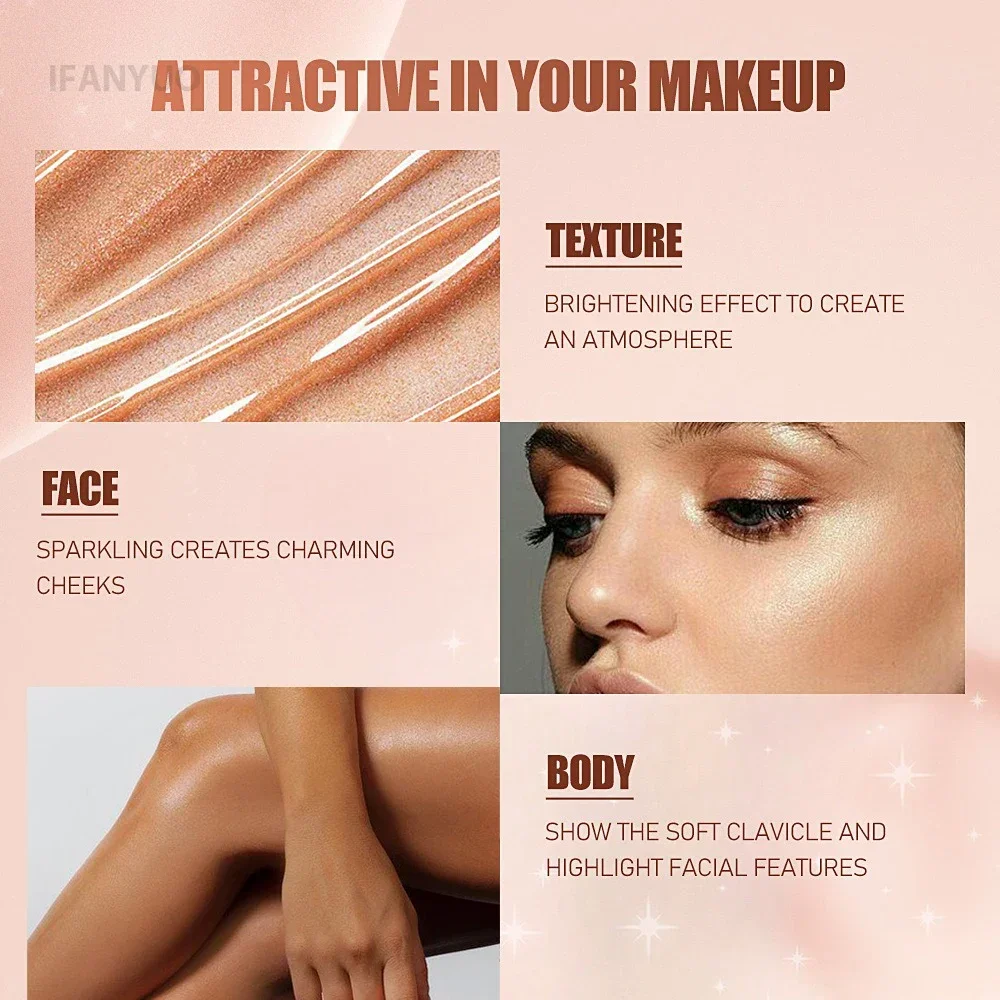 Liquid Pearlescent Foundation High Coverage Concealer 3D Contour Shadow Waterproof Lasting Brighten Shiny Face Body Highlighter