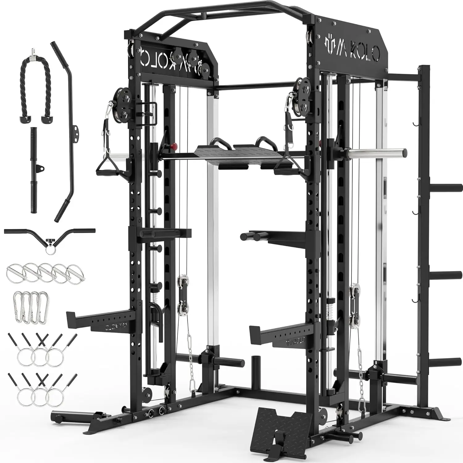 Machine with Cable Crossover System, Multi-Function Squat Rack Power Cage for Home Gym, Power Rack and Packages