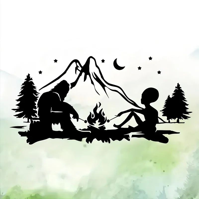 Alien and Bigfoot campfire camping Outdoor adventure designs, outdoor adventure stickers nature themed decorations durable vinyl