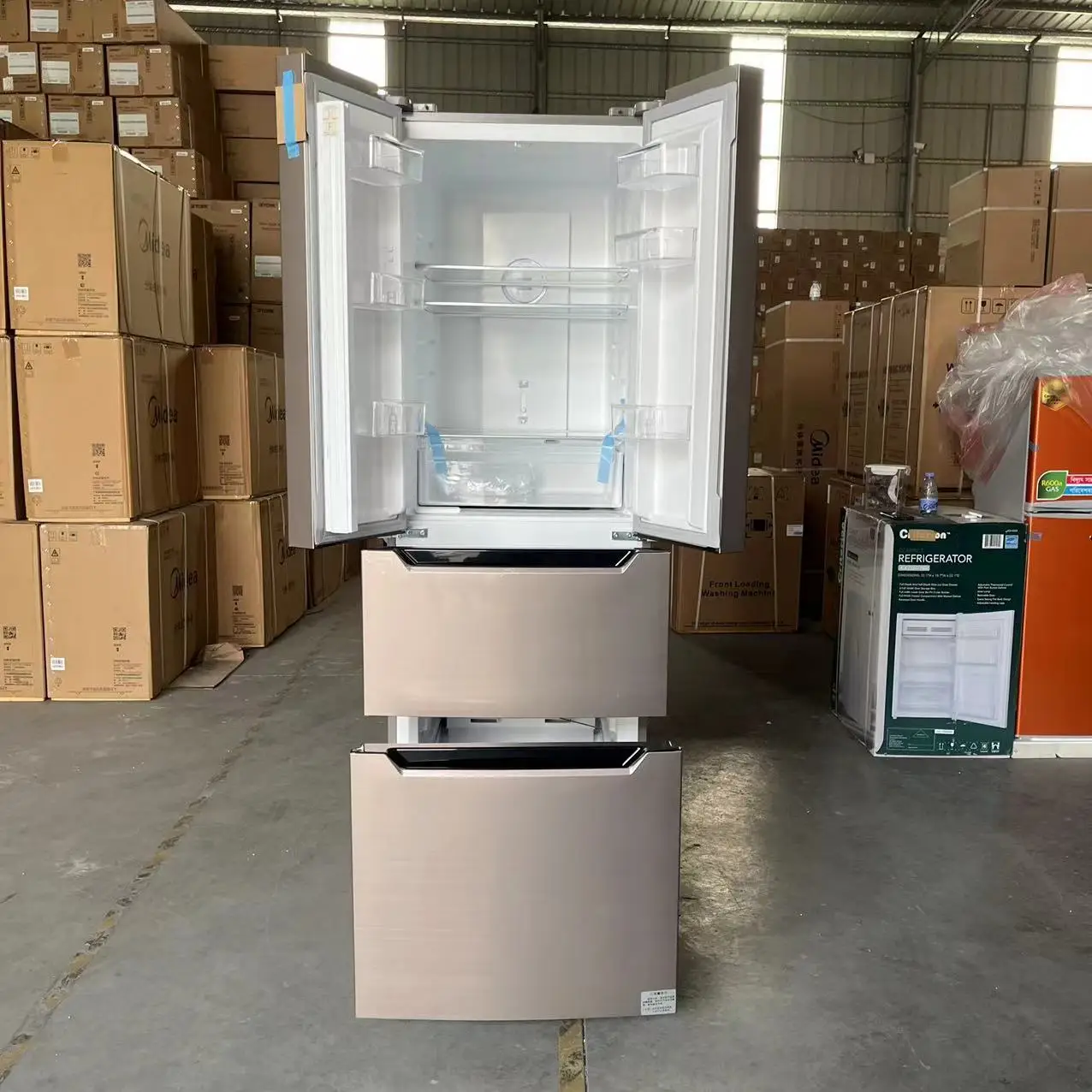 Refrigerador inversor de estilo francés de doble puerta de gran capacidad D 325L con refrigeración con función de agua potable