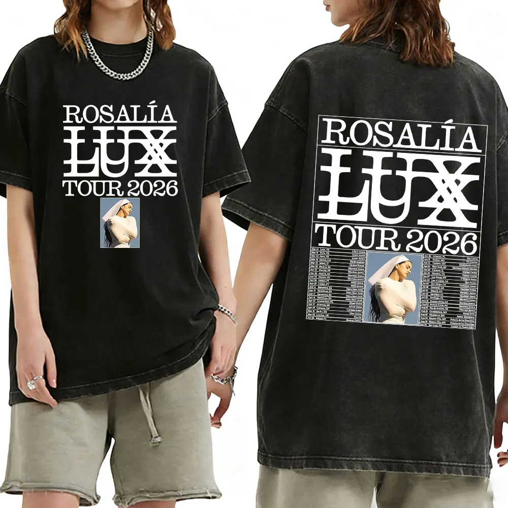 

Винтажные футболки Rosalia LUX Tour Album 2026 с эффектом потертости, мужская и женская одежда, повседневные оверсайз футболки, модные футболки с коротким рукавом