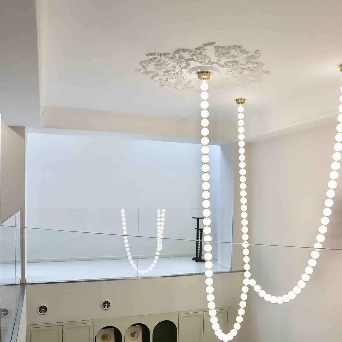 

Contemporary Overhead Pendant Lights with Beaded Strand Design for Stairwell, Living Room, Entrance Hall - Artistic Adornment Di