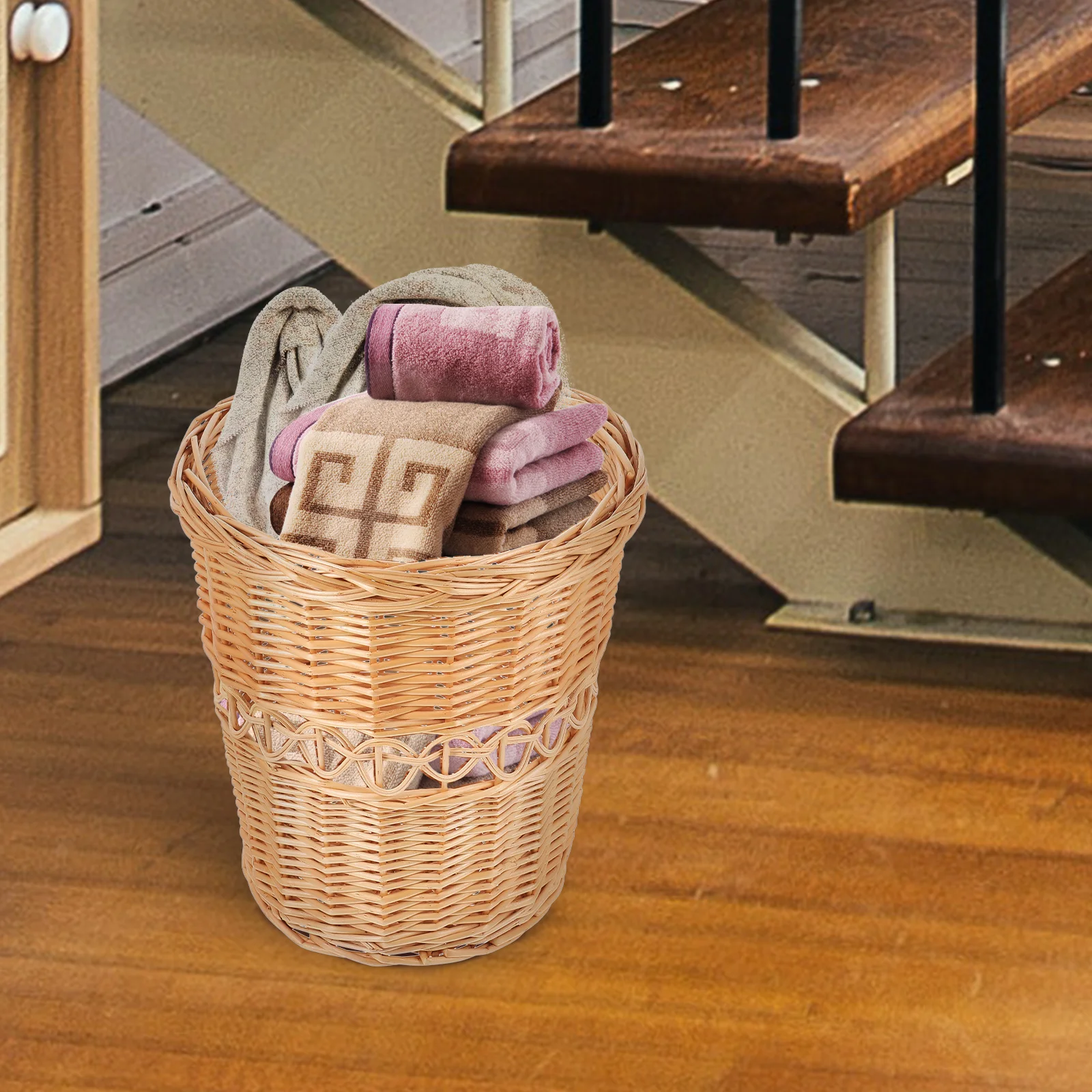 

Wicker Trash Can H Woven Basket Storage Bin Waste Basket Household Garbage Bin Multi Function Rattan Baskets Home Office Use Eco