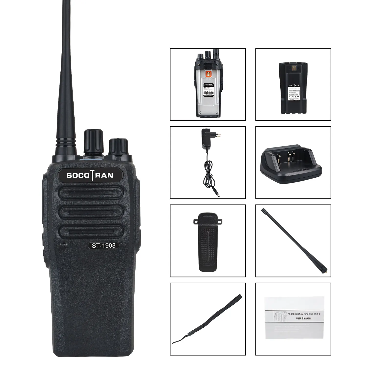 SOCOTRAN ST-1908 Commercial FM Two Way Radio UHF400-520MHz 7W 16CH 2200mAh Type-C Charging Walkie Talkie