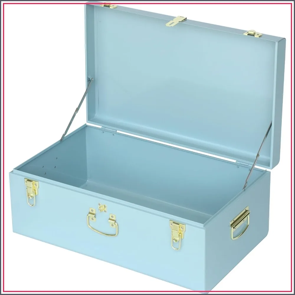 Large Metal Trunk Decorative Storage Box with Handle for College Dorm