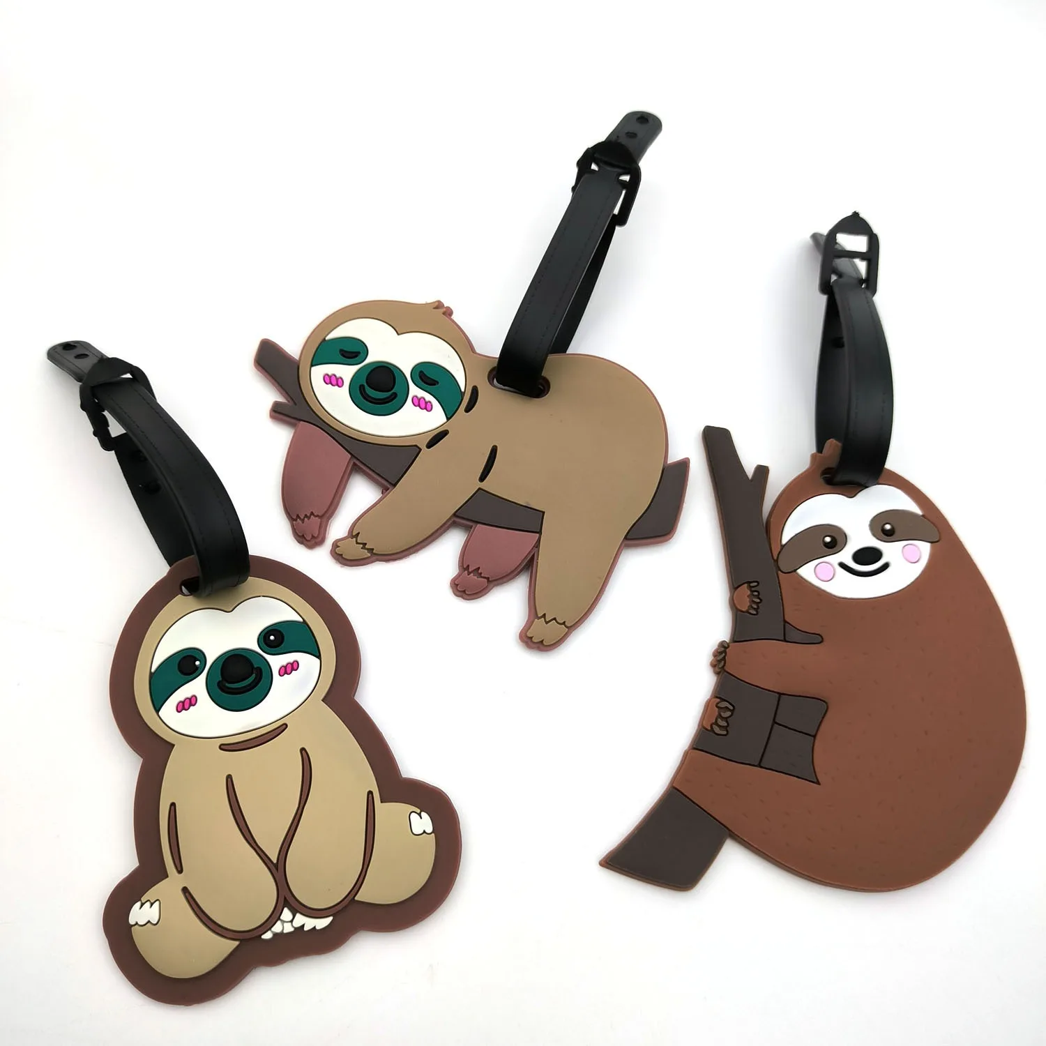 3PCS Nette Faultier Gummi Gepäck Tag Hängen Tag Koffer Tag Mit Name ID Karte Anti-verloren Reise Zubehör für Familie Flug