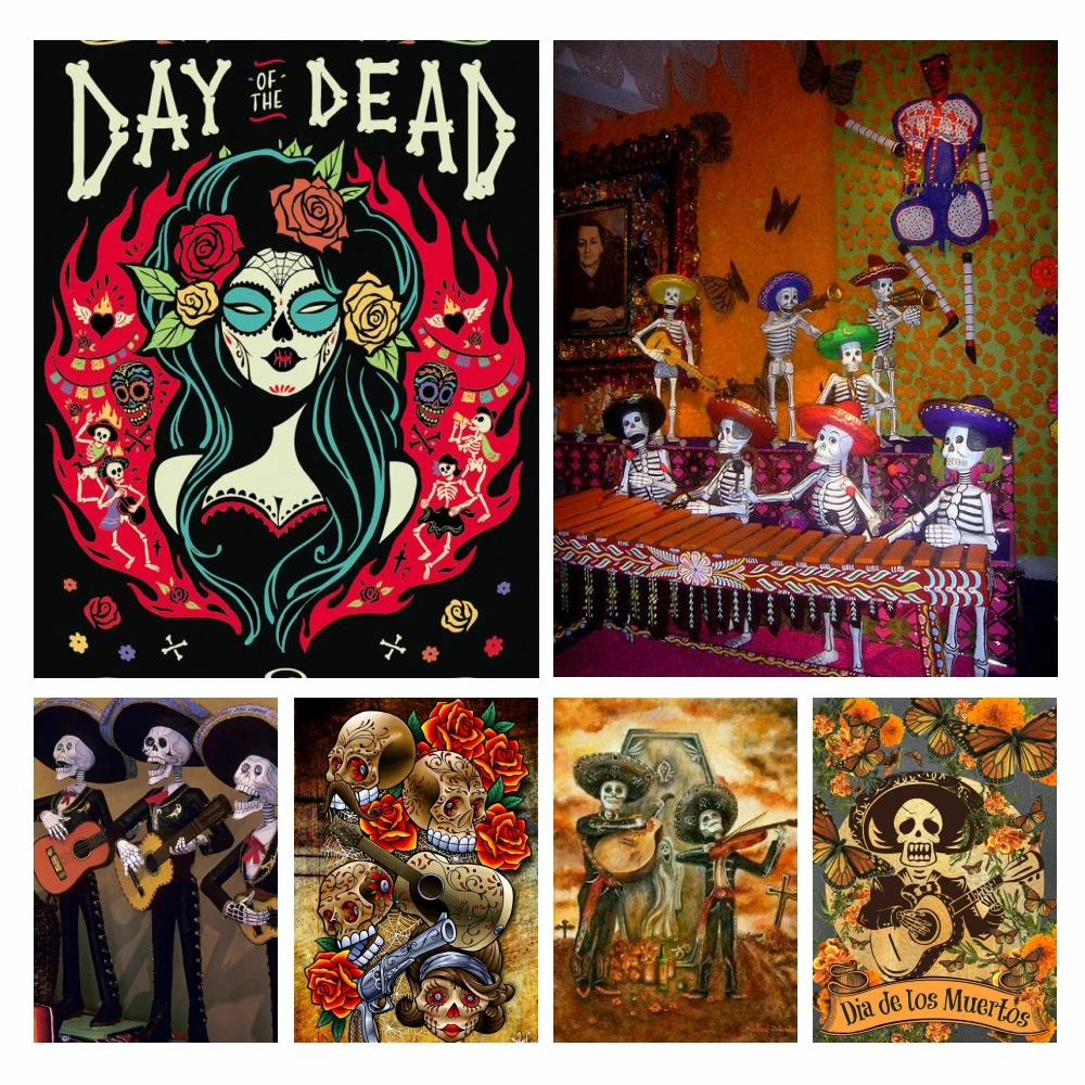 

Day of the Dead 5D Drills Diy Diamond Painting Gothic Skull Guitar Diamond Embroidery Mexican Art Cross Stitch Kit Wall Decor