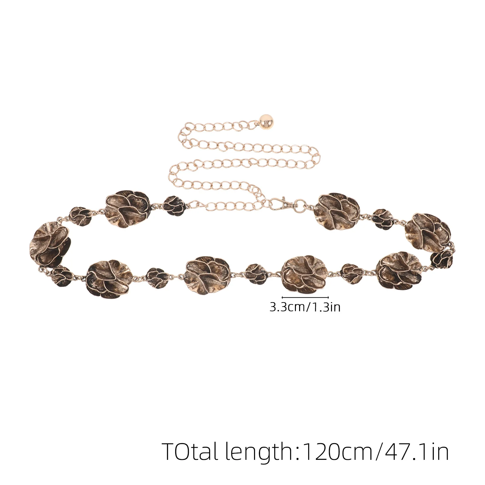 120 سنتيمتر قابل للتعديل ثلاثية الأبعاد زهرة معدنية الخصر حزام على شكل سلسلة أنيق الأزهار ملحق لفساتين الجينز بوهو ملابس النساء #3