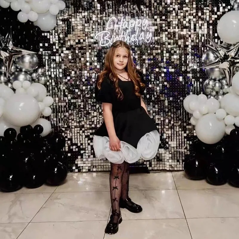 

Teen Girl Clothes Children 3D Floral Puff Sleeve Vestido Kids Elegant Pageant Host Outfit Birthday Dress Costume Piano Recital