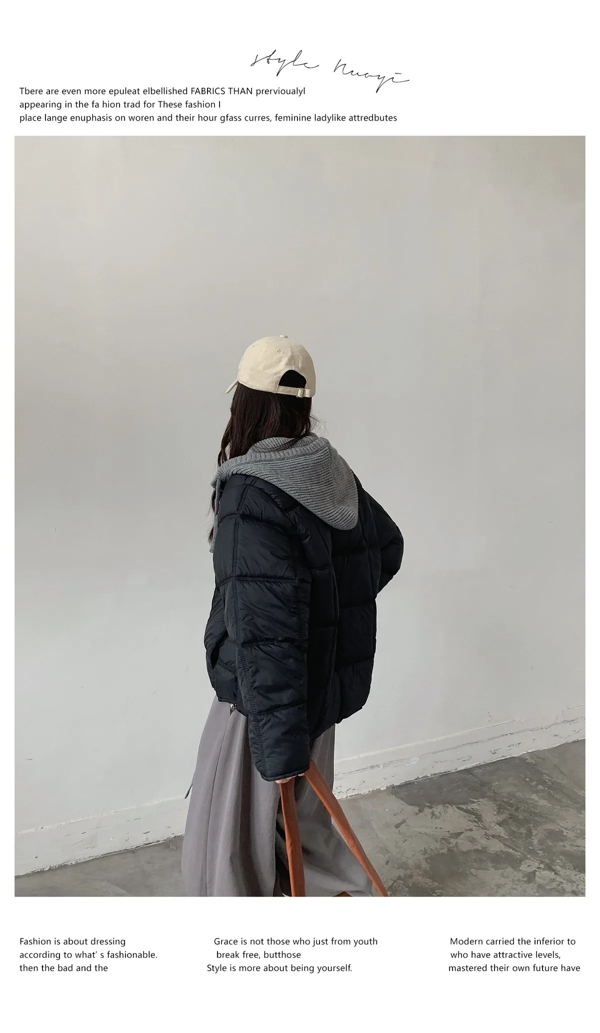 Korean Knit Hood Patchwork Short Puffer Jacket Women Loose Lightweight Warm Padded Parkas Women Solid Color Zipper Winter Jacket