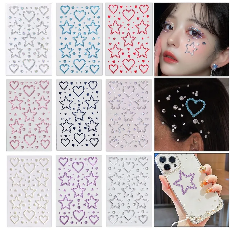 Acrylic Heart Star Face Gems for Kids Stage Makeup Self Adhesive Rhinestone Stickers Non Toxic Skin Friendly Sparkle Daily Wear