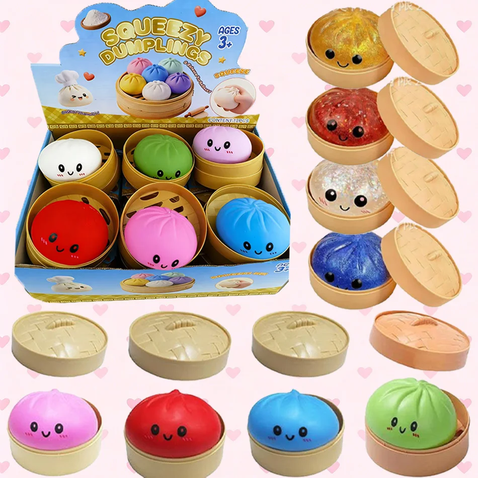 Glitzernde Dumpling Squishies Spielzeug-Box Bun Baozi Dumpling Mystery Box Bunte Lebensmittel-Squishies Sensorisches Fidget-Spielzeug Anti-Stress-Quetschball
