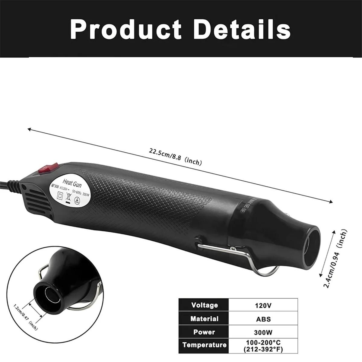(A75U) Mini Hot Air Gun Dual Speed Temperature Adjustment Fast Hot Air Gun Handmade Soft Clay Drying Shaping EU Plug