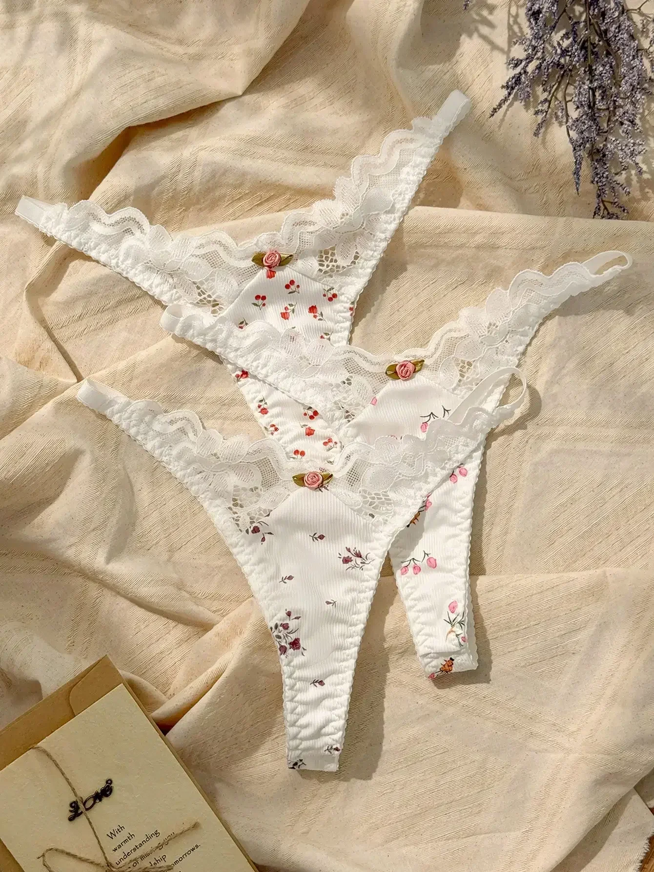 

3packs Ditsy Floral Lace Trim G-String Sexy Lingerie thongs women sexy women underwear