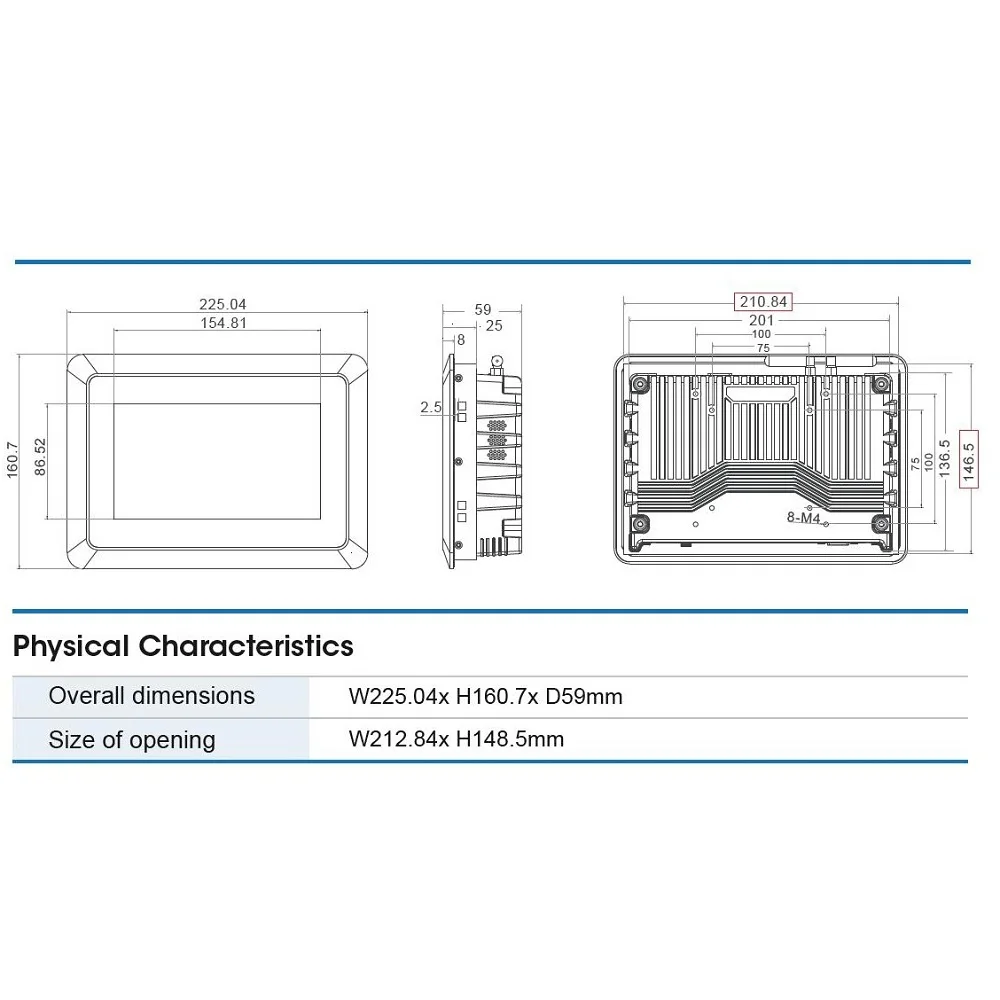 7 inch Industrial LCD Monitor, VGA & HDMI & DVI Display Inputs, Touchscreen & High Brightness & Customization Optional