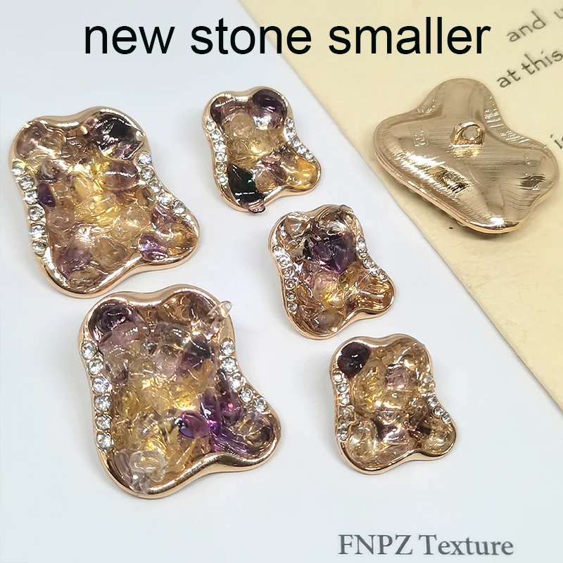 Luxury Purple Stone Beaded Decor Buttons Of Clothing Gold Rhinestone Fashion High Quality Unique Design Metal Button Sewing DIY