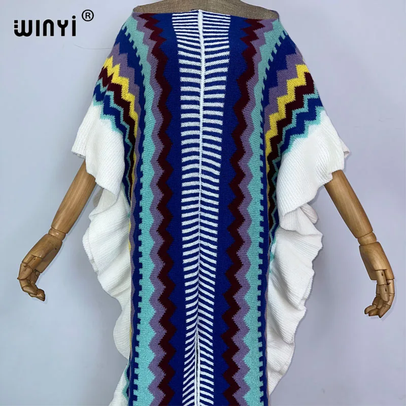 WINYI 2022 NEW knitting Rainbow printing Comfort Warm winter fashion Holiday dress elegante Africa Women Boho party long dress