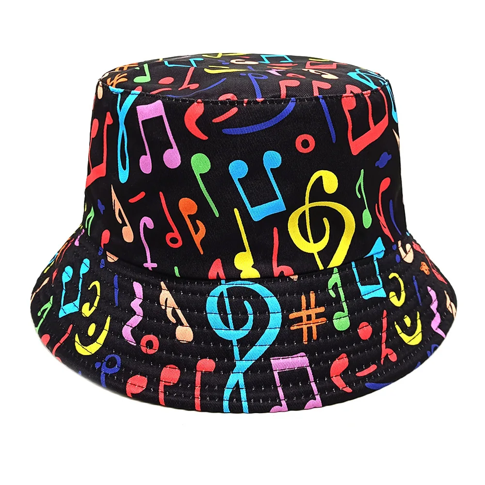 Fashion Musical Note Print Bucket Hat for Men Women Summer Travel Beach Sunscreen Panama Unisex Casual Decorate Fisherman Caps