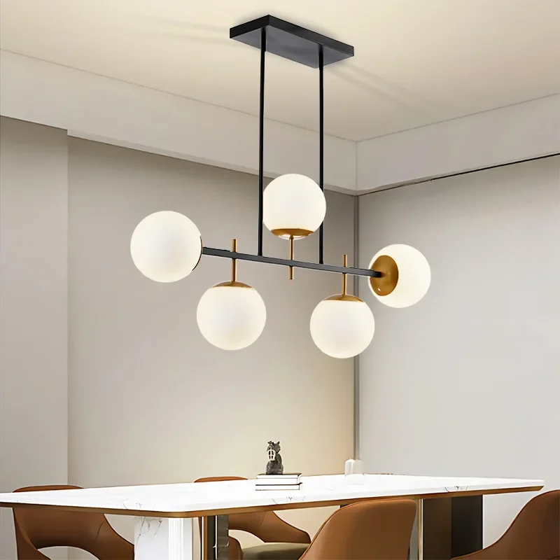 Modern Restaurant Pendant Light New Creative Square Tube Magic Bean Long Glass Spherical Dining Room Bar Counter Chandelier