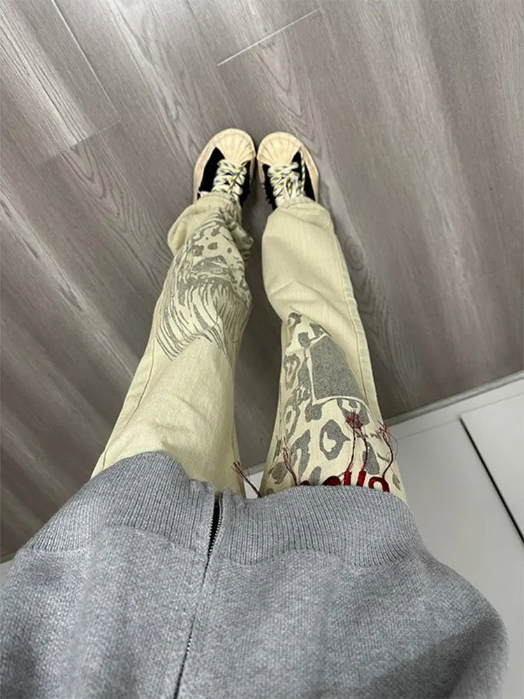 

Прямые джинсы с высокой талией, желтые глиняные джинсы, женские весенне-осенние модные винтажные утягивающие широкие брюки, уникальный дизайн