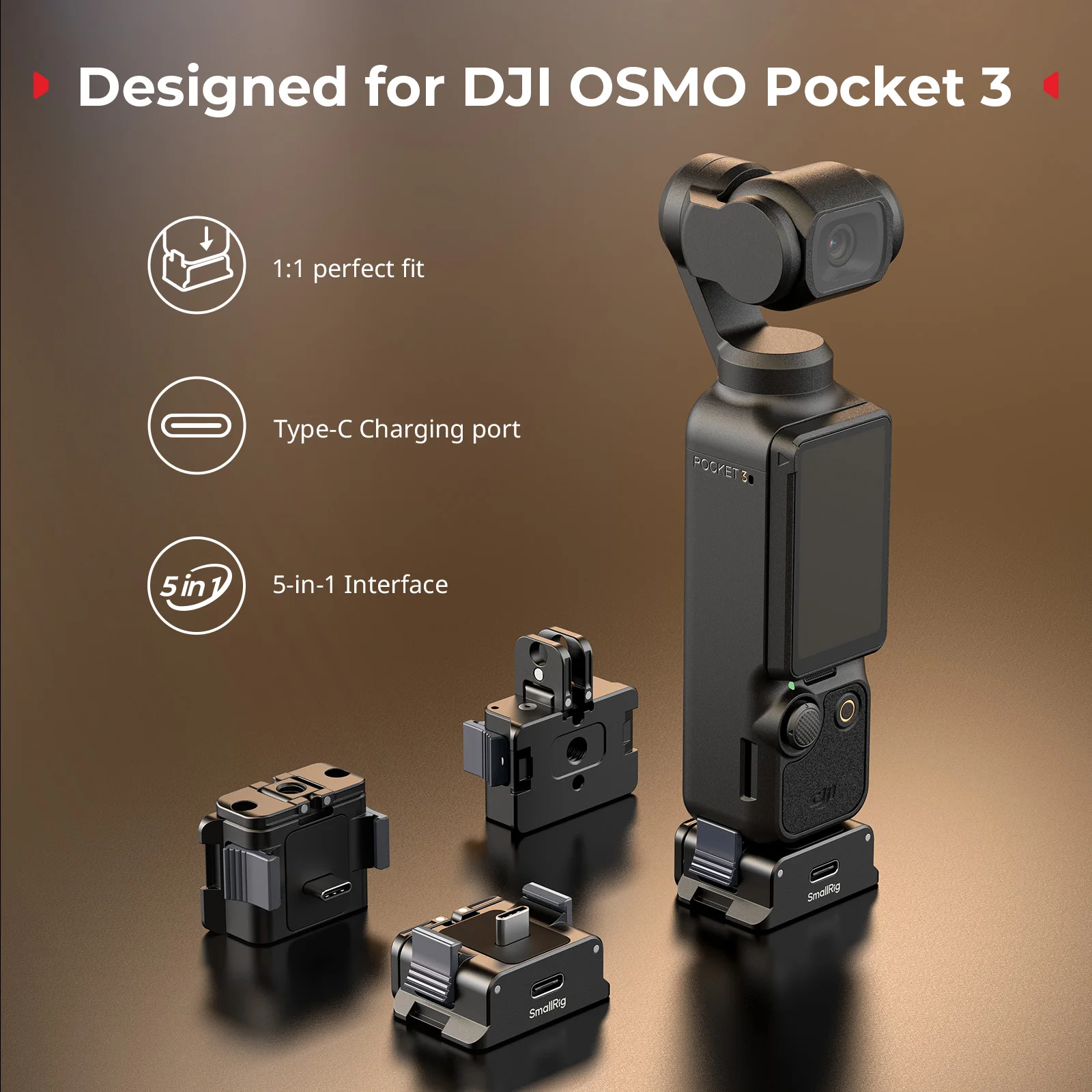 Płytka adaptera baterii SmallRig do DJI Osmo Pocket 3 z silikonową podkładką ochronną, interfejs 5-w-1 do kamer sportowych 5376 — zdjęcie produktu 4