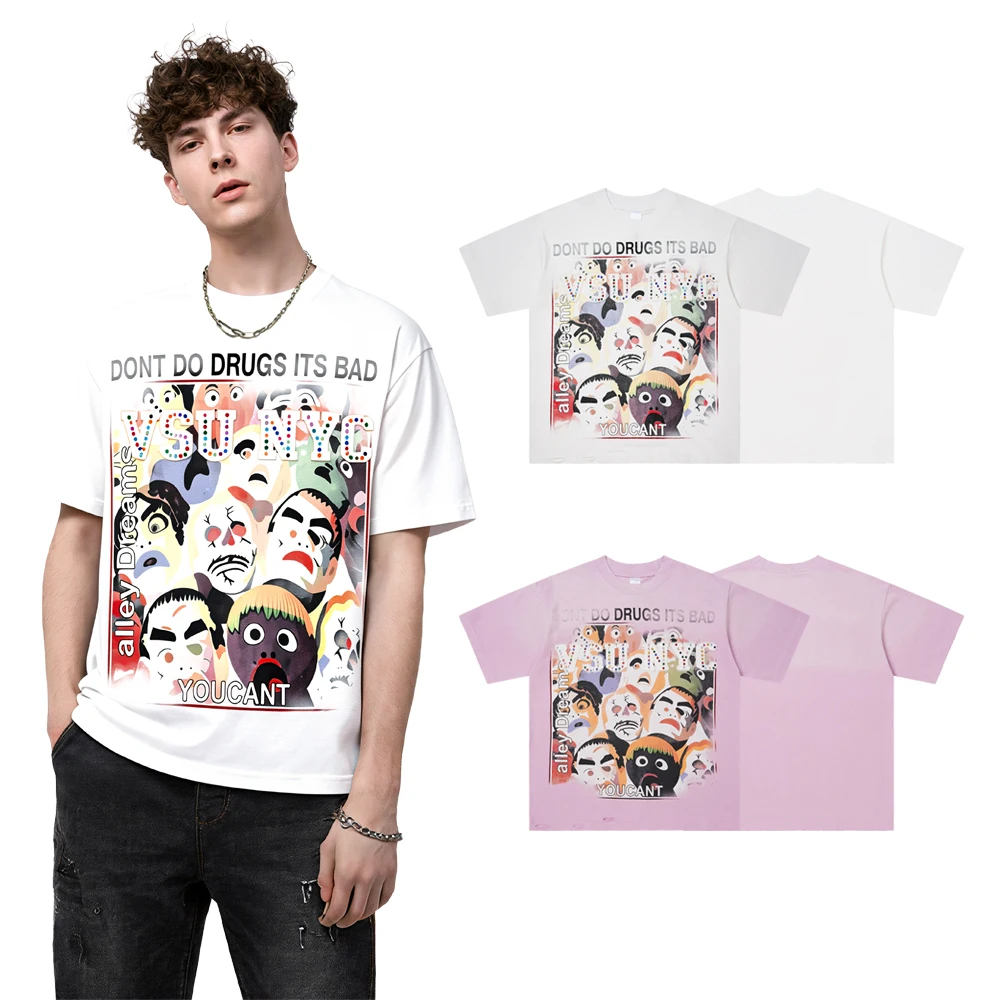 Summer Vintage Streetwear Y2k Funny Graphic T Shirts Hiphop Street Style Cotton Retro Distressed Ripped Casual Short Sleeve Tees