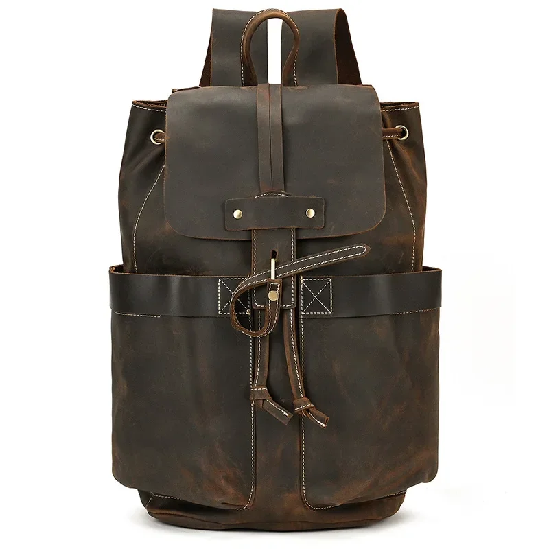 

M657 Retro Crazy Horse Leather Backpack Men's Handmade Cowhide Backpack Genuine Leather Student Backpack Personalized Trendy