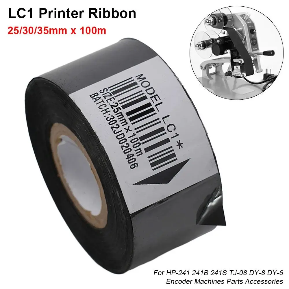 1Roll Black LC1 Printer Ribbon 25/30/35mm 100m Printer Tape Thermal Coding Printing Machine Parts Encoder Machines Accessories