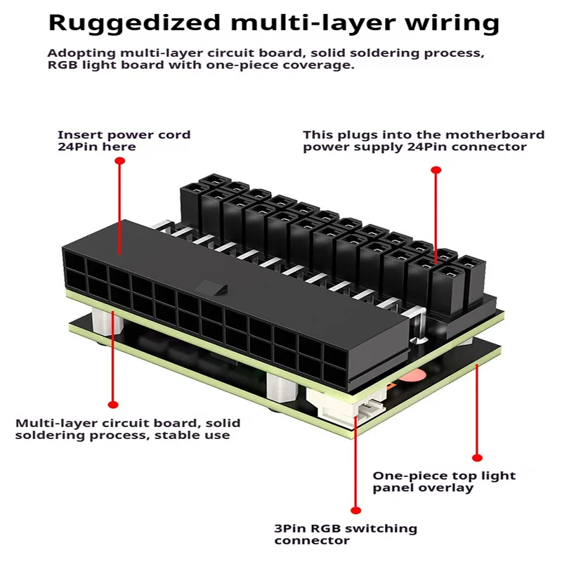 TEUCER ATX 24Pin 90° RGB Turning Header Suitable for 24PIN motherboard power supply 5V 3PIN Interface 90-degree out of line
