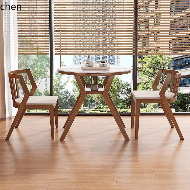 ZML Leisure Table and Chair Three-Piece Set Solid Wood Tea  One Two Chairs Combination Round Table Tea Table