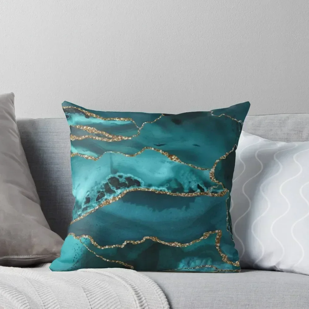 

Luxurious Turquoise Blue and Gold Shimmer Agate Throw Pillow Pillows Aesthetic Christmas Pillow Covers pillow