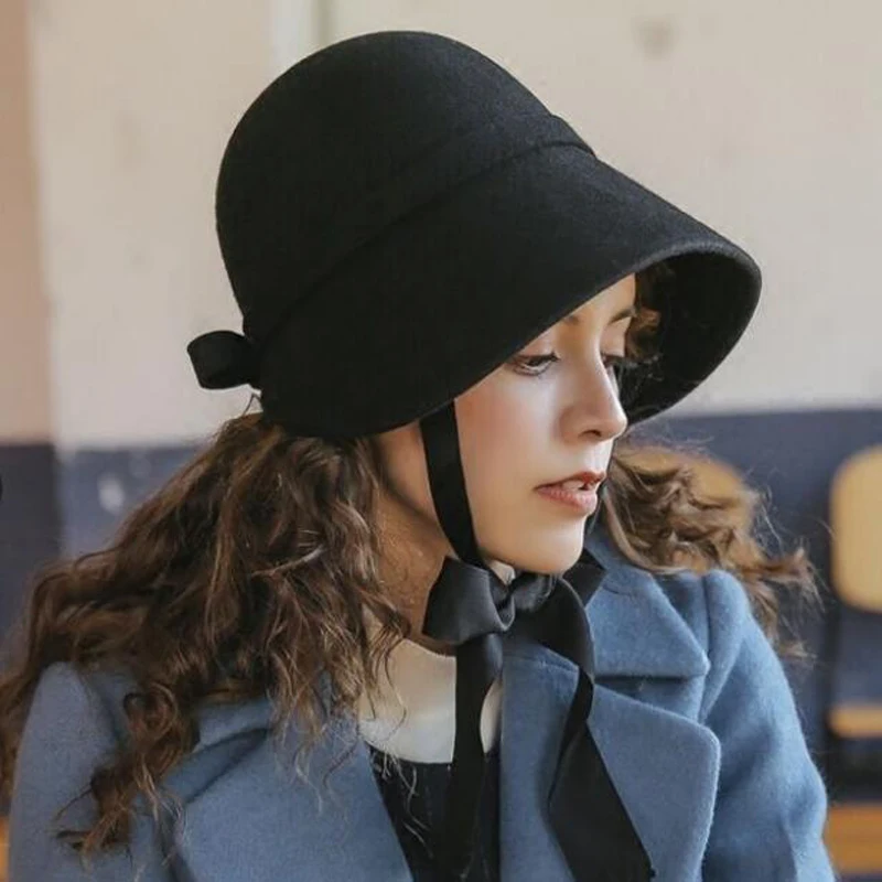 Bucket Hats Fashion Bow Tie Design Cap Packable Outdoor Fisherman Hat For Women Party Dress Black