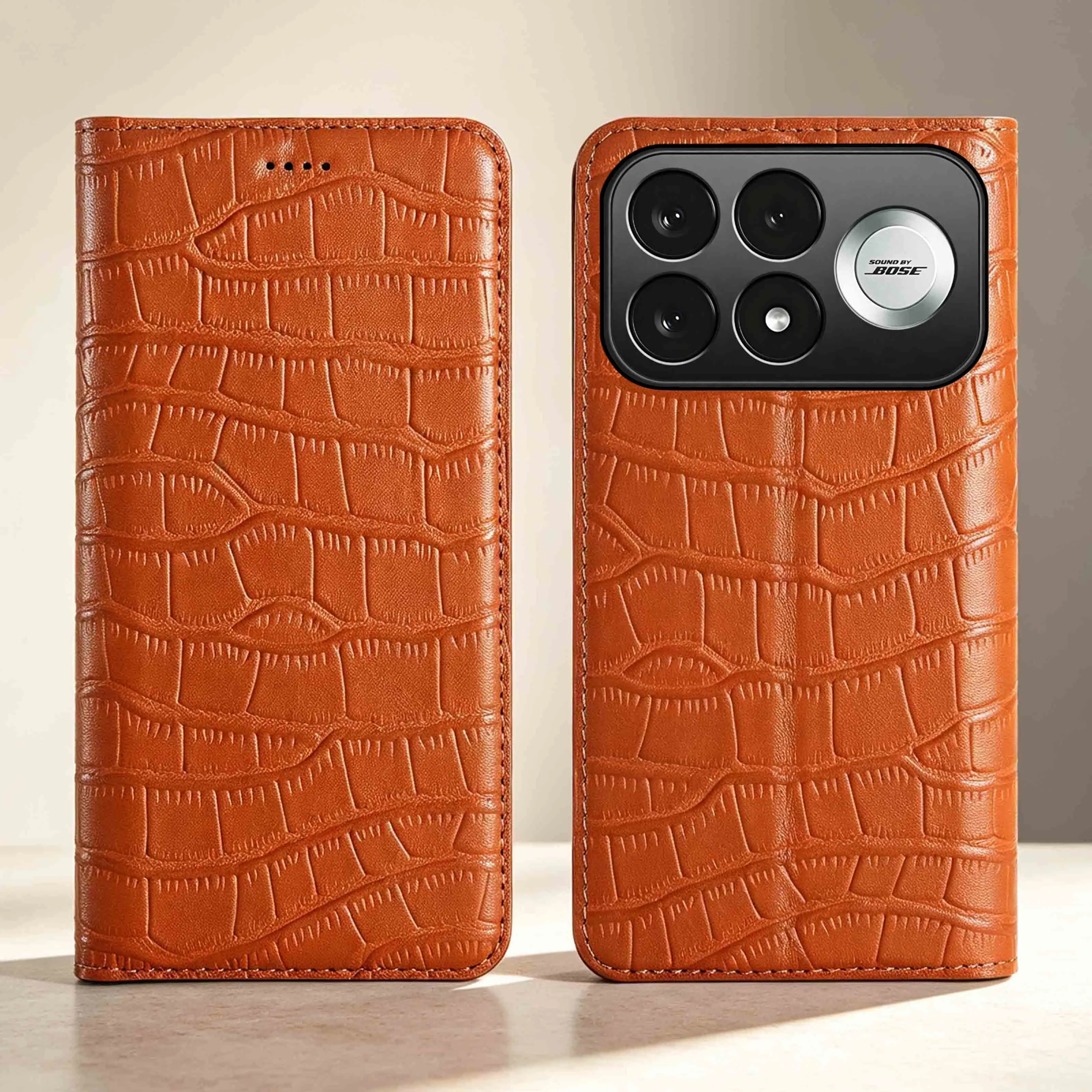 Genuine Leather Phone Case For Redmi K50 K60 K60E K70 K70E K80 K90 K100 Pro Max Ultra 5G Crocodile Belly Pattern Flip Cover Case