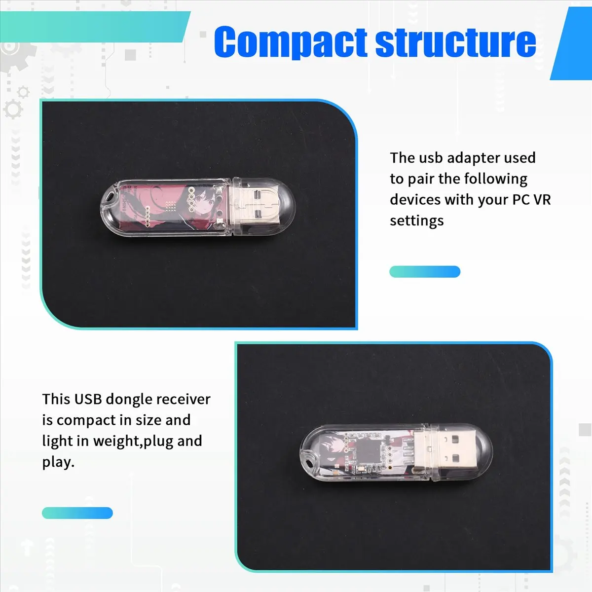 DT1017 Mon.Portable USB Adapter Wireless Adaptor Receiver for Steam VR USB Dongle Receiver for (2-Pack) New Transparent
