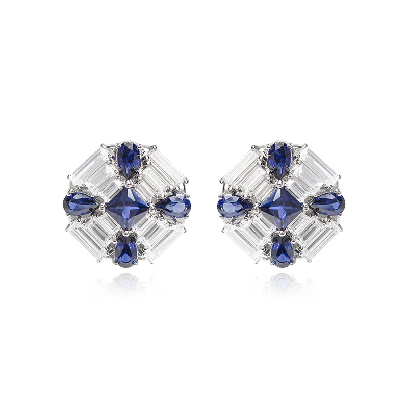 

CAMEO Synthetic Blue Corundum 925 Silver Gold-plated Square Princess Cut Sapphire Earrings Fashion High-quality Earrings