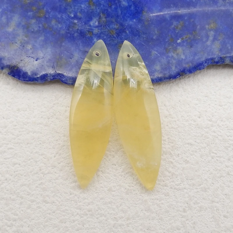 

Gemstone Jewelry DIY Making Natural Stone Yellow Opal Handmade Women Earrings Accessories 32x9x4mm 3g