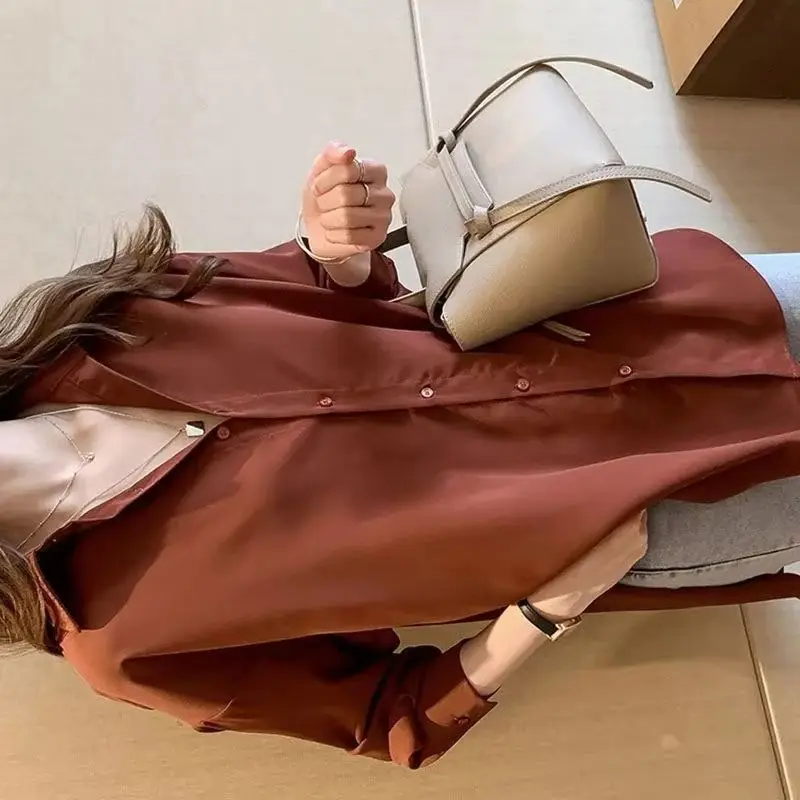 

Spring Summer New Women Korean Versatile Solid Color Chiffon Cardigan Blouse 2026 Female Fashion Long Sleeve Shirt Coat Ladies