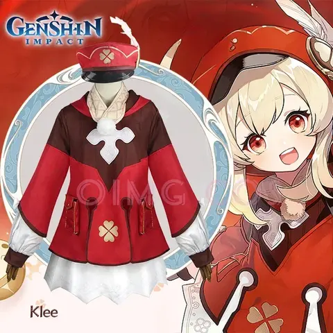 Genshin Impact Klee Cosplay Costume Uniform Wig Cosplay Anime Chinese Style Halloween Costumes for Kids Girl Women Game Ke Li