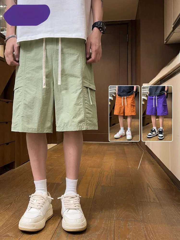 톤리온 아이스 실크 퀵 드라이 작업복 남성 여름 루즈핏 아메리칸 트렌디 스포츠 5부 바지