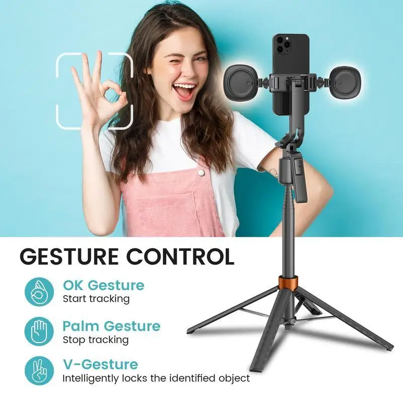 360 ° Drehbarer Selfie-Stick Stativ Wiederaufladbar Smart Face Tracking Stativ mit 2 LED-Leuchten Handyhalterung für Live-Streaming Vlog – Detail 5