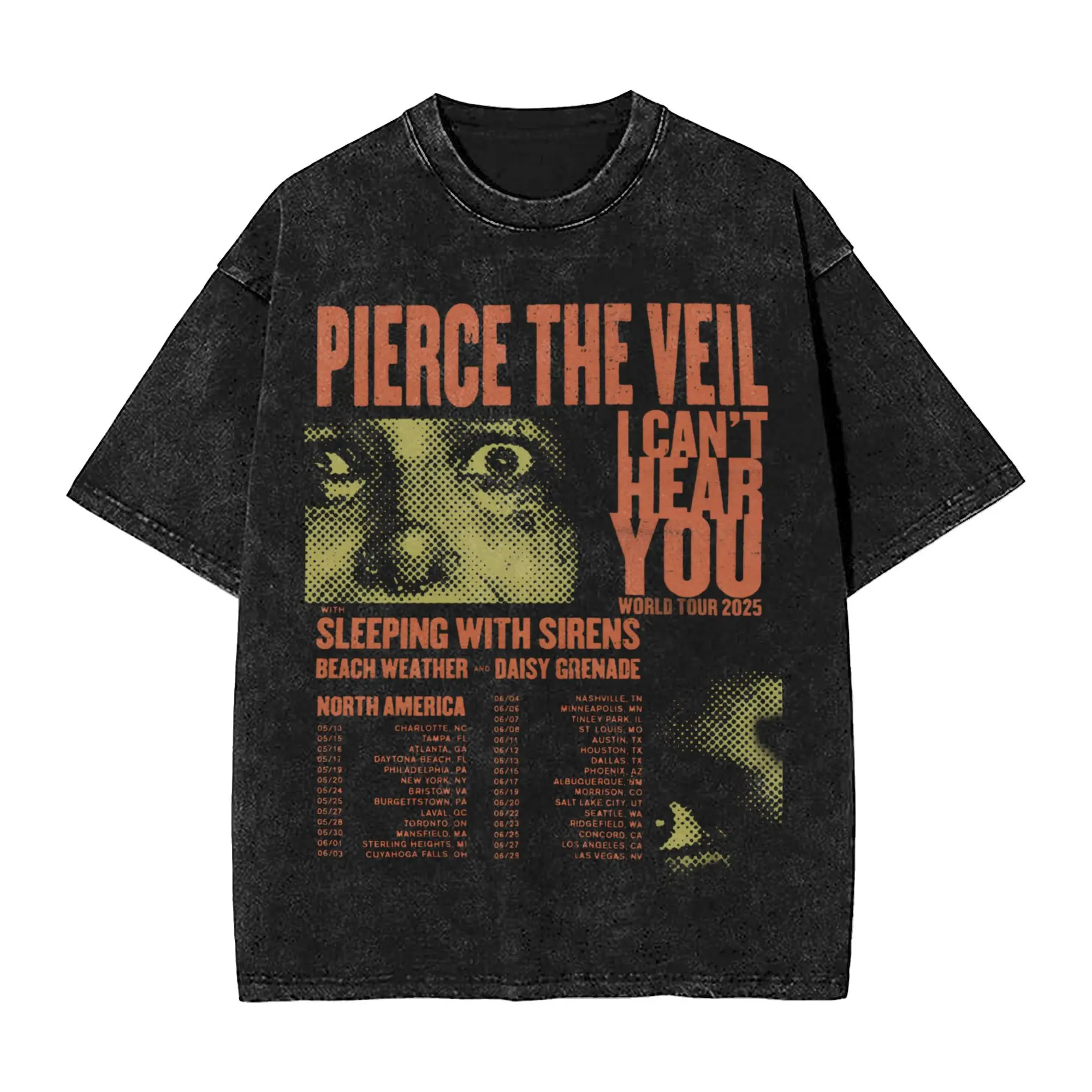 Pierce The Veil I Can’t Hear You World Tour 2025 T Shirt Vintage Rock Band Washed Style For Men Women Cotton Tee Shirts Clothes