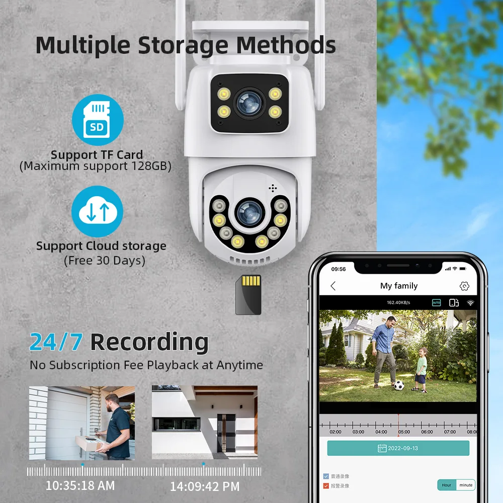HLVISIOIN 4K 8MP Wifi Camera PTZ Outdoor Dual Screens Human Detection Dual Lenses 4MP Security Protection IP Camera Audio