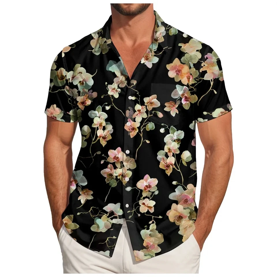 

Hawaiian Vacation Shirt Men's Clothes Fashion Tropical Flower Plant Print Shirts Casual Short Sleeve Button Blouse Holiday Tops