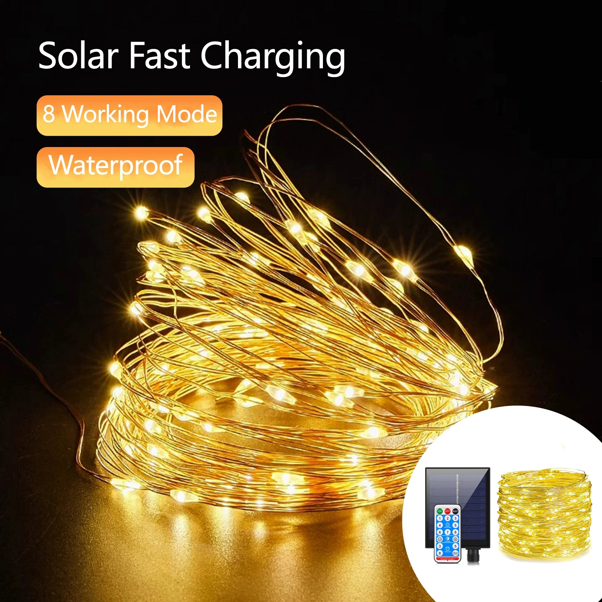 Waterproof LED Solar Lights Outdoor String Fairy Lights Garden Garland Large Solar Panel Lamp for Party Decor
