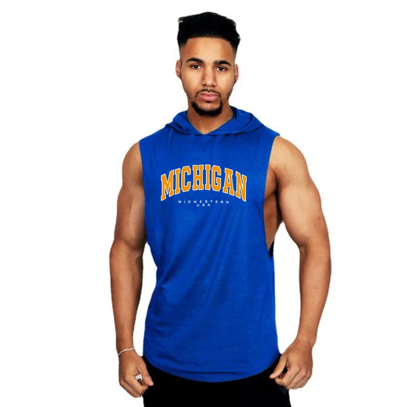 Estate cotone traspirante sciolto fresco felpa con cappuccio palestra Fitness allenamento senza maniche con cappuccio canotte Mens Bodybuilding Sport Muscle Shirts