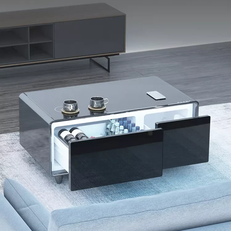 Smart Coffee Table with 93L drawer Refrigerator, Built-in Wireless Charger