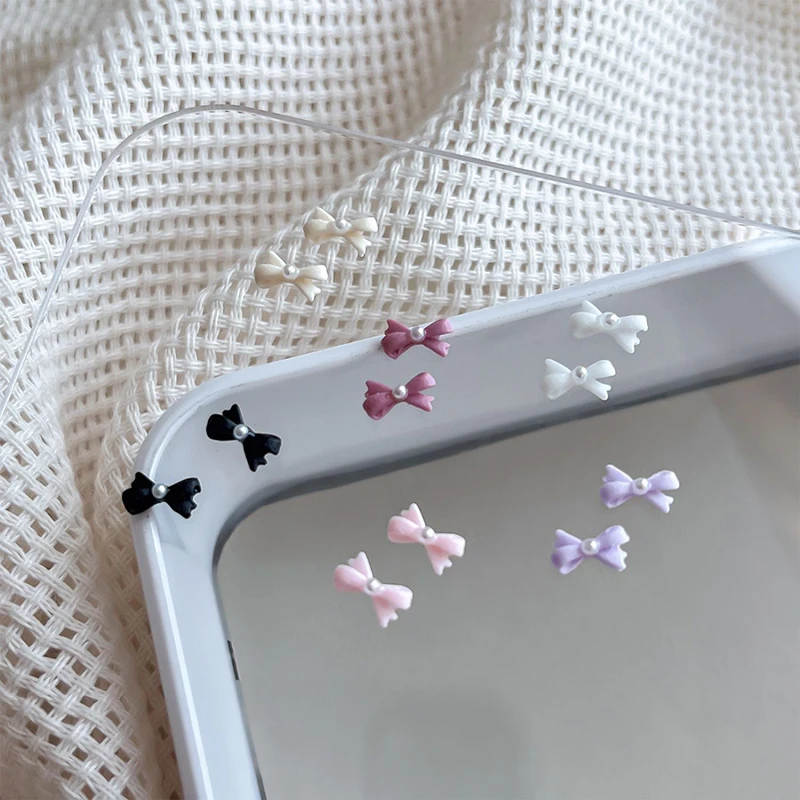 Gravata borboleta de resina incrustada com pérolas, decoração de arte de unha, laço de fundo plano, cor mista, acessórios diy para unhas, 30/100 peças